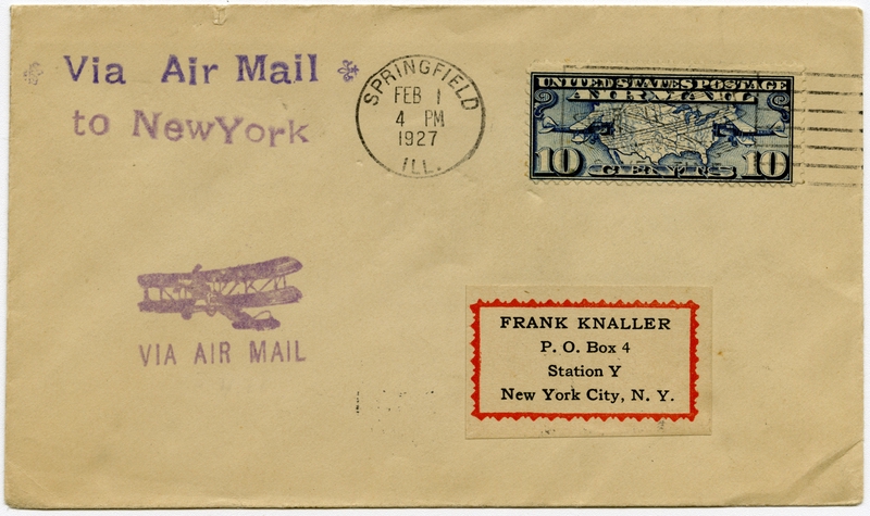 Image: airmail flight cover: Springfield - New York route