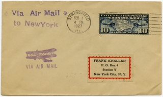 Image: airmail flight cover: Springfield - New York route