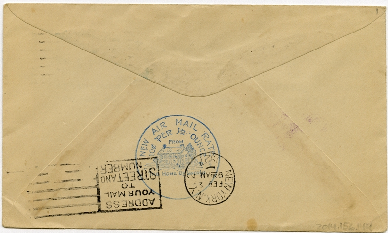 Image: airmail flight cover: Springfield - New York route