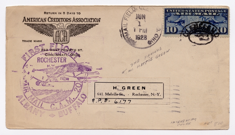 Image: airmail flight cover: CAM-20, Albany - Buffalo route