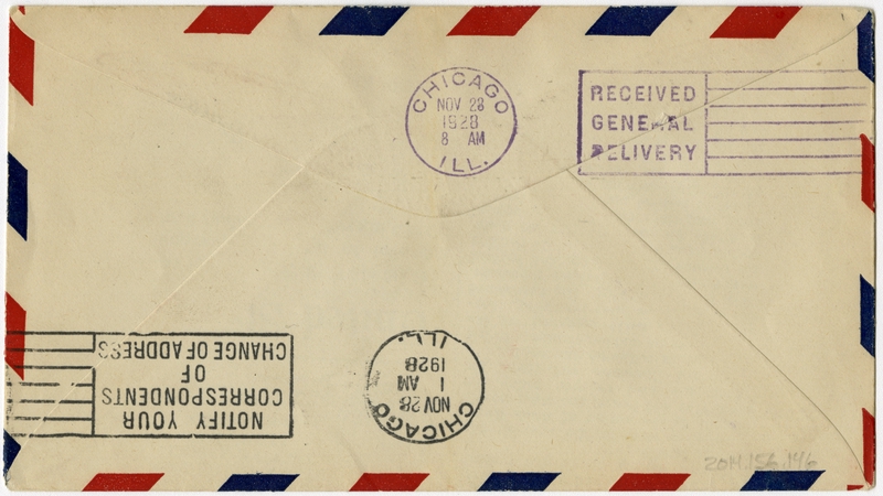 Image: airmail flight cover: CAM-27, Bay City - Chicago route