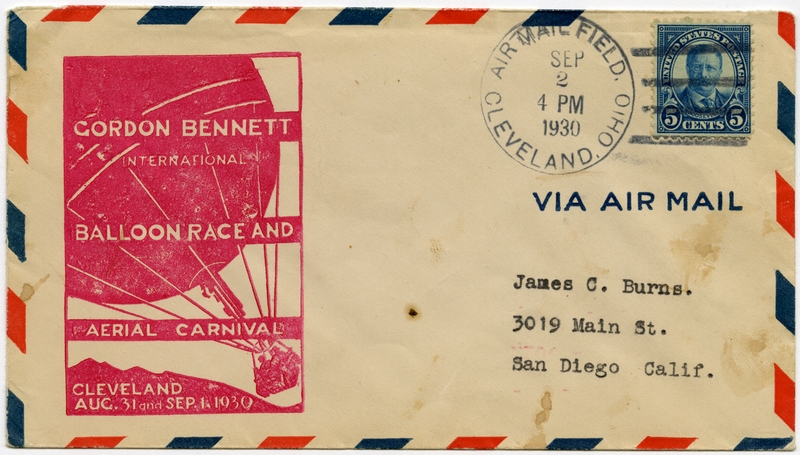 Image: airmail flight cover: Gordon Bennett International Balloon Race and Aerial Carnival