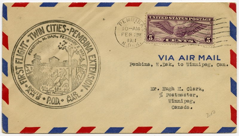 Image: airmail flight cover: AM-9, Twin Cities - Pembina Extension route