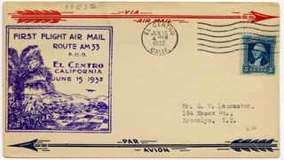 Image: airmail flight cover: AM-33, El Centro, California