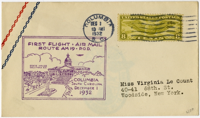 Image: airmail flight cover: AM-19, Columbia, South Carolina