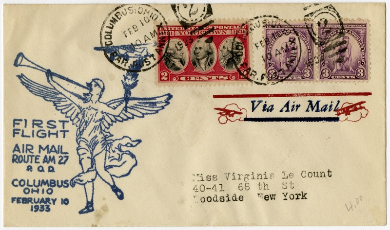 Image: airmail flight cover: AM-27, Columbus, Ohio