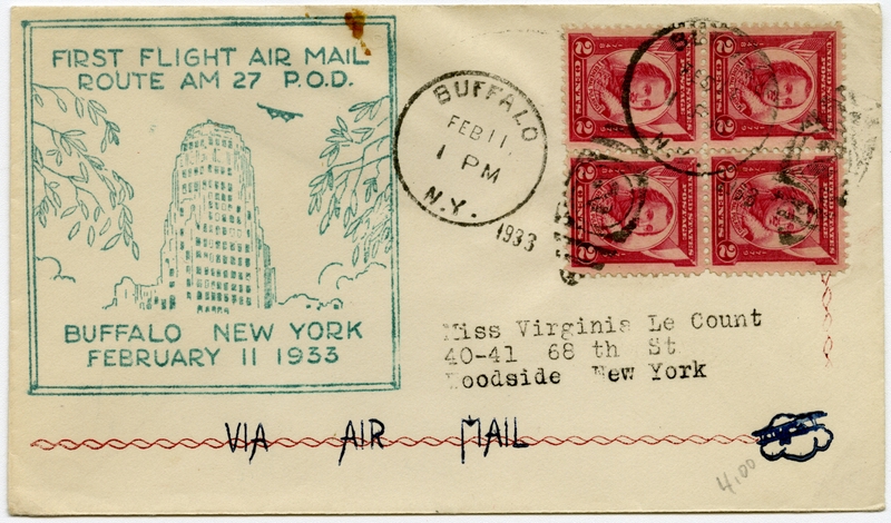 Image: airmail flight cover: AM-27, Buffalo, New York