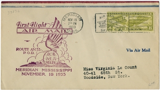 Image: airmail flight cover: AM-33, Meridian, Mississippi