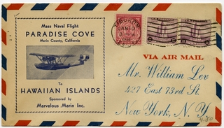 Image: airmail flight cover: Mass Naval Flight, Paradise Cove - Hawaiian Islands route