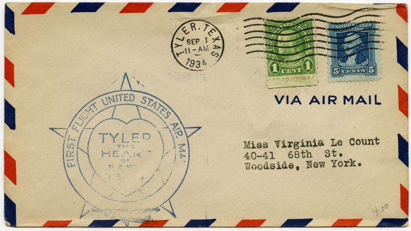 Image: airmail flight cover: Tyler, Texas
