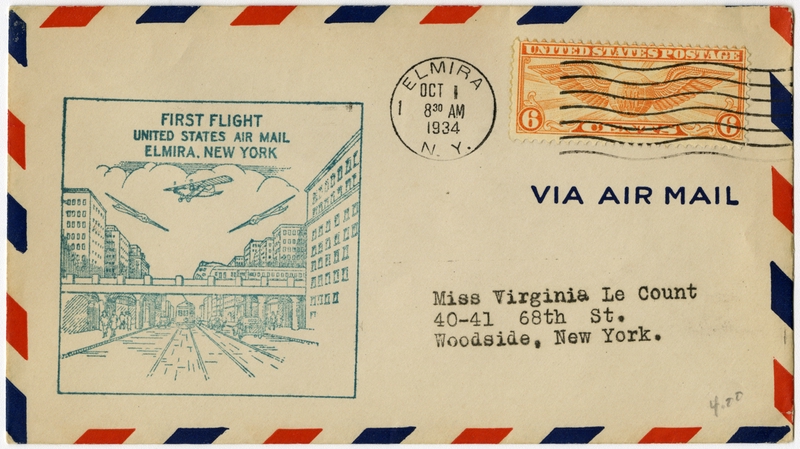 Image: airmail flight cover: Elmira, New York