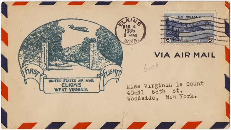 Image: airmail flight cover: Elkins, West Virginia
