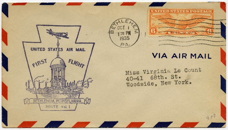 Image: airmail flight cover: AM-1, Bethlehem, Pennsylvania