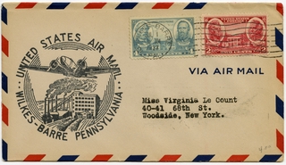 Image: airmail flight cover: Wilkes-Barre, Pennsylvania