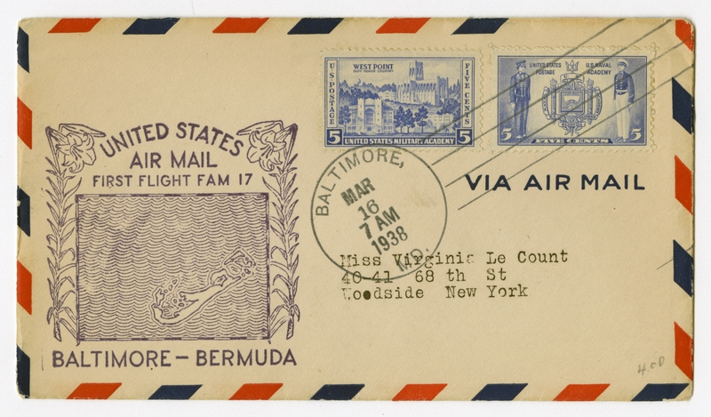 Image: airmail flight cover: FAM-17, Baltimore - Bermuda