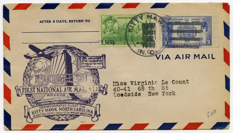 Image: airmail flight cover: First National Air Mail Week, Wright brothers commemorative flight