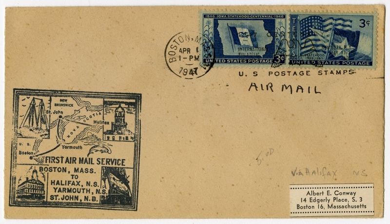 Image: airmail flight cover: Boston - Halifax, Yarmouth, and St. John