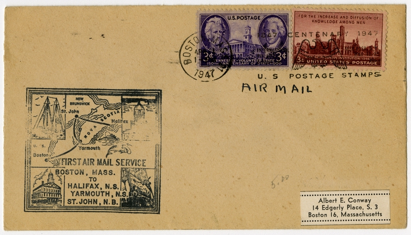 Image: airmail flight cover: Boston - Halifax, Yarmouth, and St. John