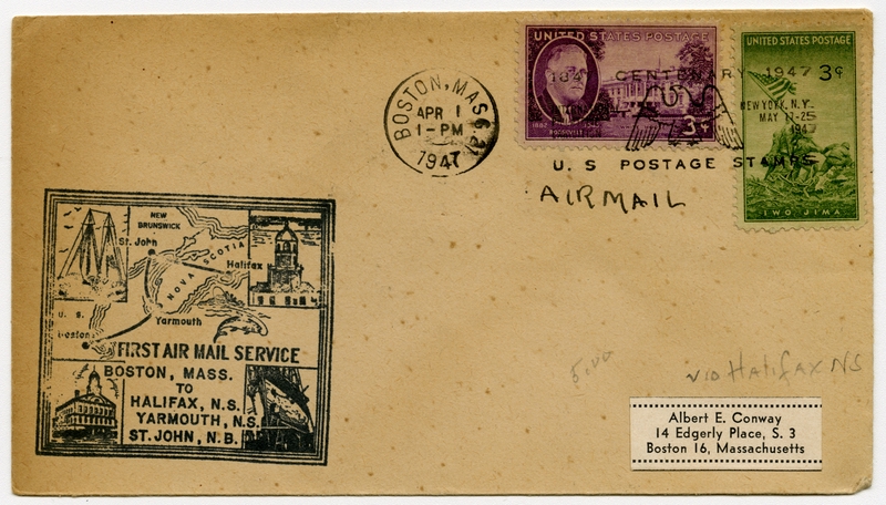 Image: airmail flight cover: Boston - Halifax, Yarmouth, and St. John