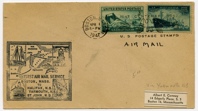 Image: airmail flight cover: Boston - Halifax, Yarmouth, and St. John