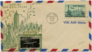 Image: airmail flight cover: New York City, new 15-cent stamp