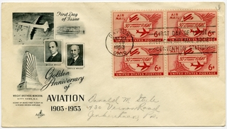 Image: airmail flight cover: Wright brothers flight, 50th anniversary