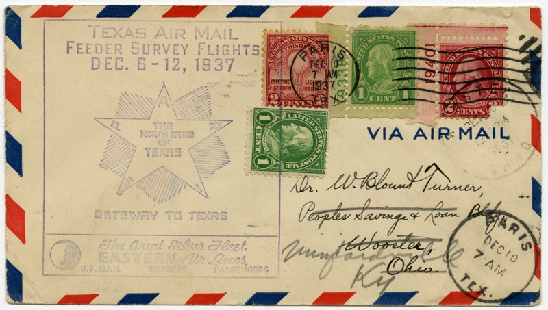 Image: airmail flight cover: Eastern Air Lines, Texas Air Mail Feeder Survey Flights