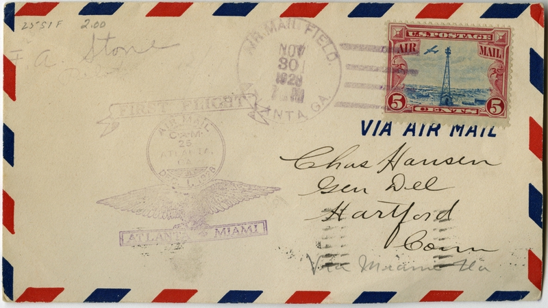 Image: airmail flight cover: CAM-25, Atlanta - Miami route