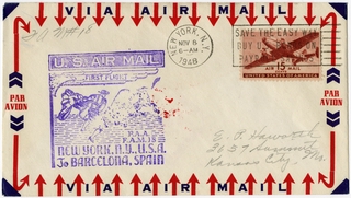 Image: airmail flight cover: Pan American World Airways, FAM-18, New York - Barcelona route