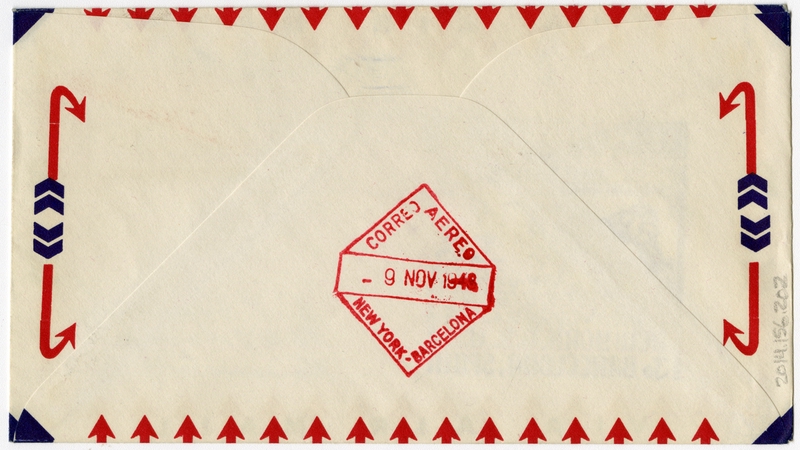 Image: airmail flight cover: Pan American World Airways, FAM-18, New York - Barcelona route