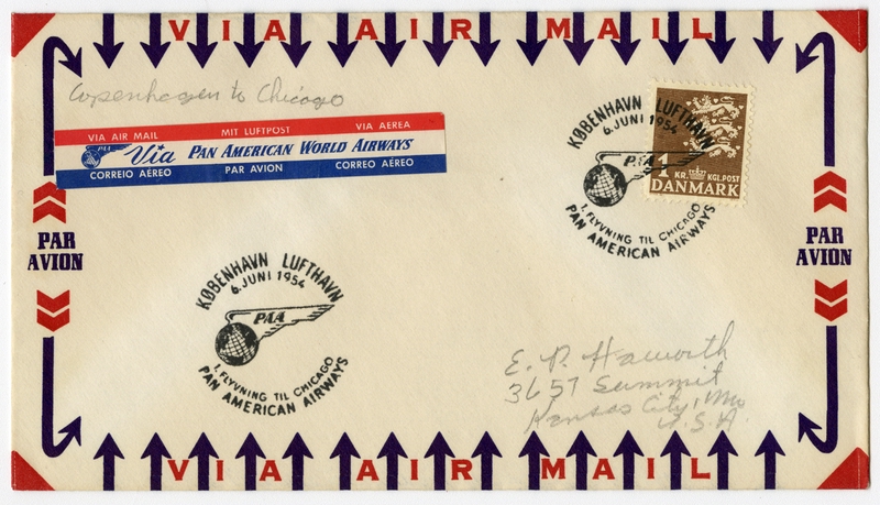 Image: airmail flight cover: Pan American World Airways, Copenhagen - Chicago route