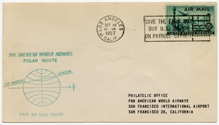 Image: airmail flight cover: Pan American World Airways, Polar Route, Los Angeles - London