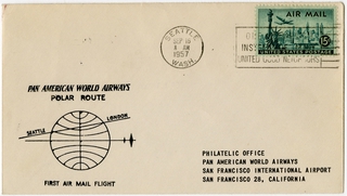 Image: airmail flight cover: Pan American World Airways, Polar Route, Seattle- London