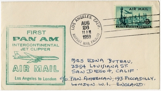 Image: airmail flight cover: Pan American World Airways, Los Angeles - London route