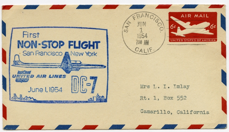 Image: airmail flight cover: United Air Lines, Douglas DC-7, San Francisco - New York route