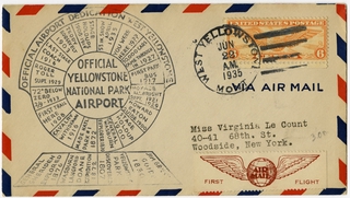Image: airmail flight cover: Yellowstone National Park Airport