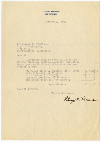 Correspondence: Lloyd H. Berendsen, Joseph J. Phillips, proposed airport site