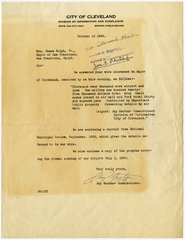 Image: correspondence: City of Cleveland, airport inquiry from San Francisco Mayor James Rolfe, Jr.