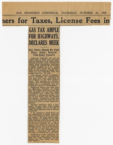 Newspaper clipping: San Francisco Chronicle, Bayshore highway funding