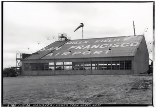 Image: negative: Mills Field Municipal Airport of San Francisco, Hangar No. 1