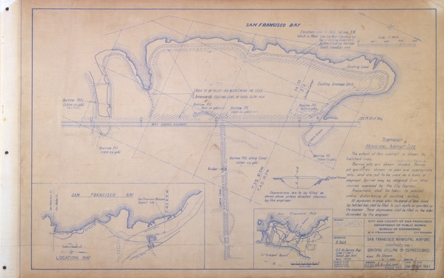 Architectural drawing: Mills Field Municipal Airport of San Francisco, Contract No. 1, grading (filling of depressions)