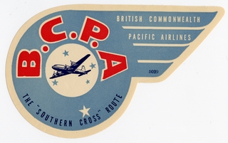 Image: luggage label: British Commonwealth Pacific Airlines (BCPA)