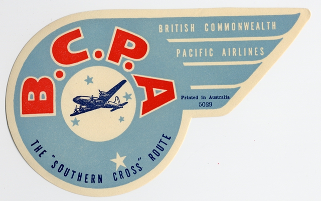 Luggage label: British Commonwealth Pacific Airlines (BCPA)
