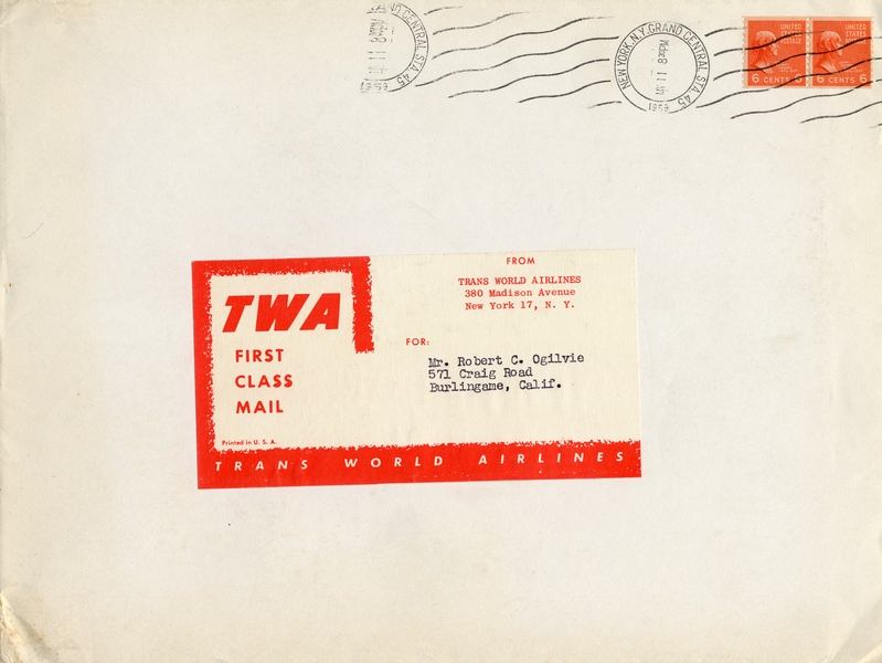 Image: souvenir certificate: TWA (Trans World Airlines), Jet flight for Robert C. Ogilvie