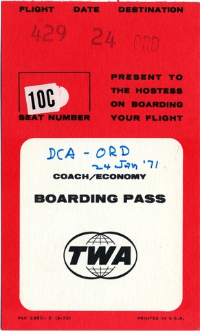 Boarding pass: TWA (Trans World Airlines)