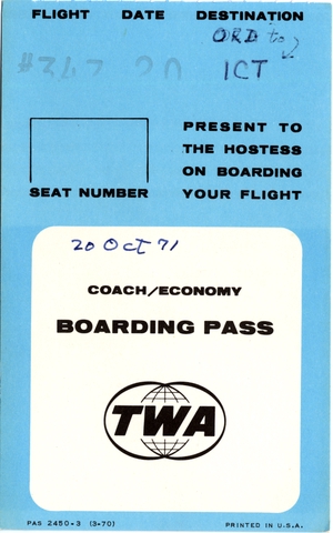 Boarding pass: TWA (Trans World Airlines)