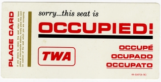 Image: seat occupied card: TWA (Trans World Airlines)