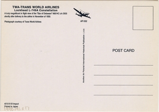 Image: postcard: TWA (Trans World Airlines), Lockheed Model L-749A Constellation