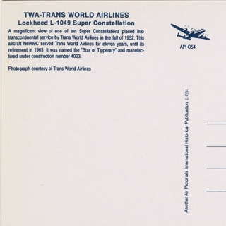 Image #2: postcard: TWA (Trans World Airlines), Lockheed L-1049 Super Constellation