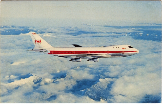 Postcard: TWA (Trans World Airlines), Boeing 747